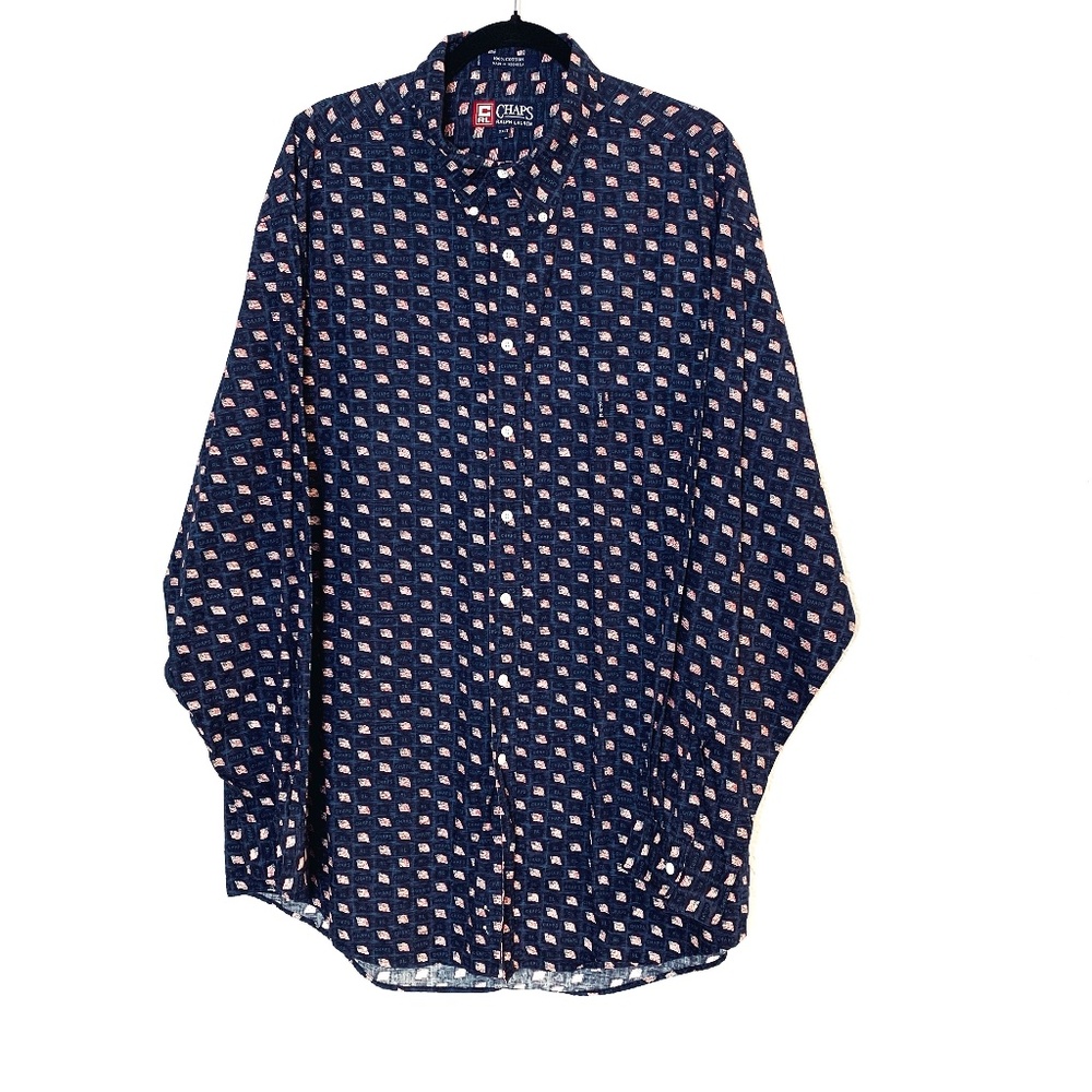 Chaps Ralph Lauren Mens Flag Print Button Down Shirt 2XLT Patriotic Americana